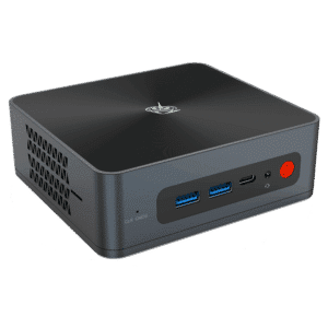 Beelink SEi 8 Windows 10 Intel Mini NUC PC - Showing from front with 2x USB Type-A 3.0, 1 Type-C, 1x 3.5mm Headphone&Microphone Jack